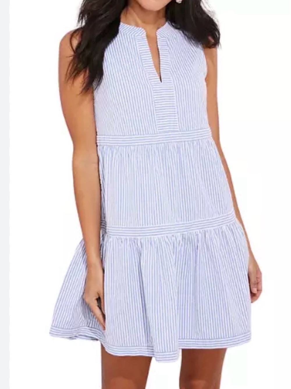 Vineyard Vines Light Blue & White Striped Sleeveless Tiered Mini Dress